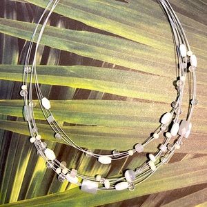 AVON 2007 Cat Eye Multistrand Necklace and Earring Stunning White Set